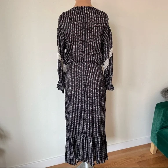Sandro Marceau Lace-Inset Floral Prairie Cottagecore Midi Dress NWT Size 36/US S - Picture 4 of 10